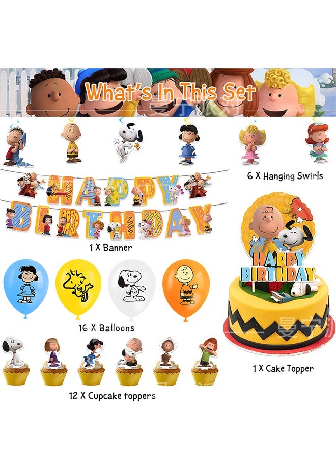 36 Pcs Cartoon Anime Snoopy Birthday Decorations Set Party Supplies Set Include Banner, Balloons, Hanging Swirls, Cake Cupcake Toppers, for Boys Girls Spidey Theme Party - Image 3